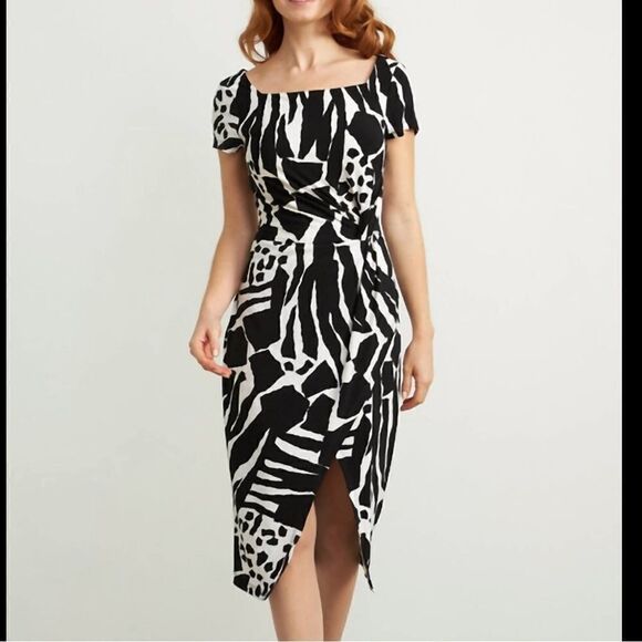 NWT Joseph Ribkoff Animal Print Cap Sleeve Dress Size 8 - Picture 3 of 14